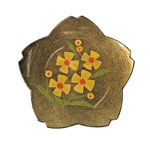 Vintage 1960s Japan Flower Power Mod‎ Melamine Scalloped Tray Yellow Floral 9.5"